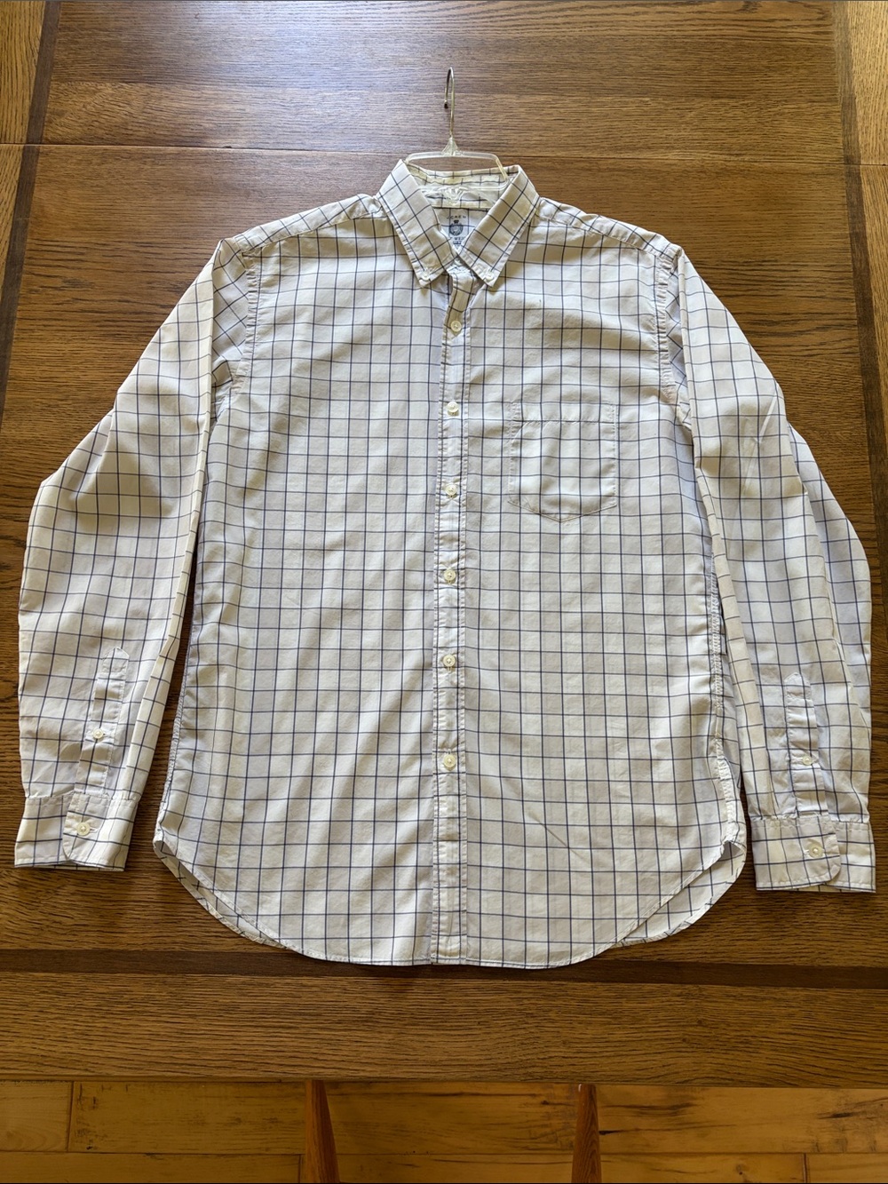 J Chew Men's White Button-Down Check Shirt with Blue Grid